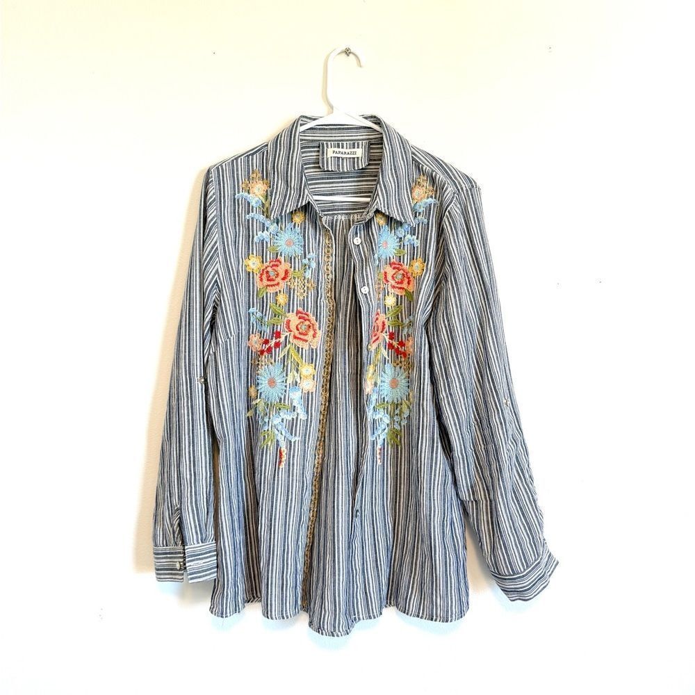 Paparazzi Floral Embroidered Button Up Blouse